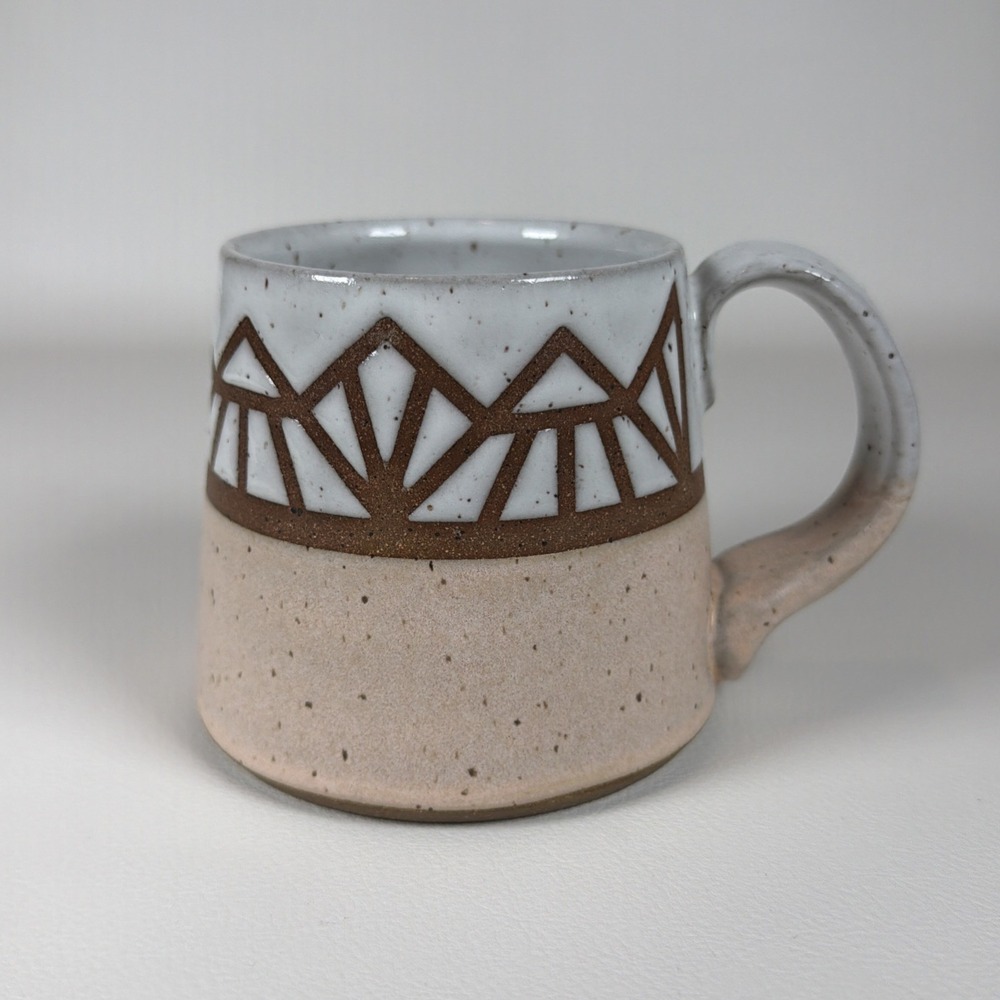 Signed Studio Pottery Mug Mountain Geometric Speckled Stoneware Handmade Artisan